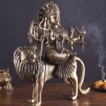 Pure Brass Large Goddess Durga Statue (Sherawali Mata) 18.5" | Riding Lion | Meticulous Detailing | Intricate Craftsmanship | Power, Protection & Divine Grace